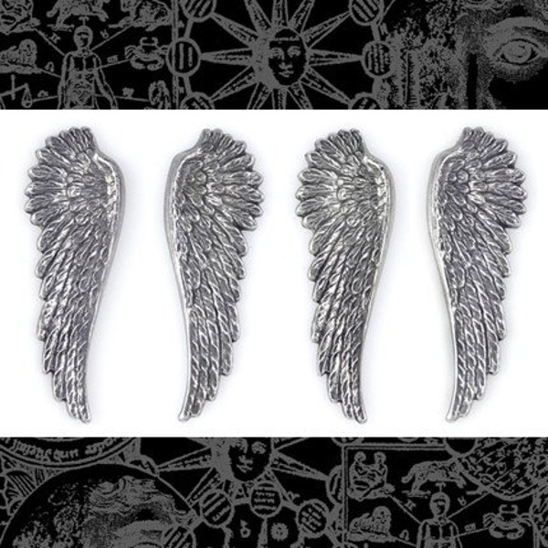 Antiqued Silver Plated Brass Angel Wing Charms - Two Sets of Wings - S-P09