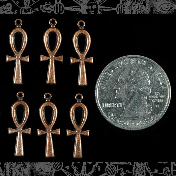 Antiqued Copper Plated Brass Ankh Charm - Set of Six - C-C02