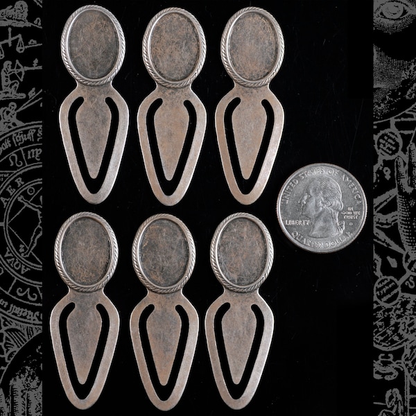 18x13mm Antiqued Silver Plated Brass Cameo Blank Bookmark - Set of Six *S-OD01