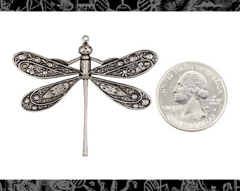 Pewter Plated Brass Vintage Dragonfly Pendant - P-P01