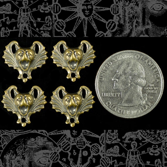 Antiqued Brass Small Screaming Bat Three Ring Connectors - Set of Four  - AB-3C30