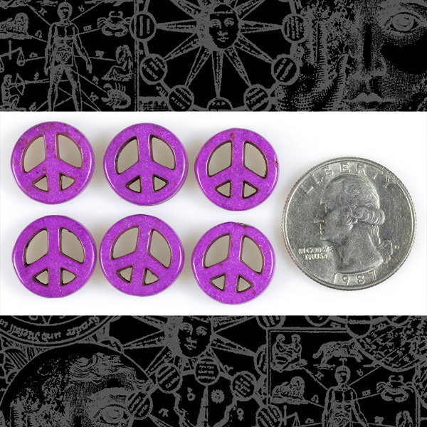 Purple 15mm Magnesite Peace Sign Beads - Set of Six - PB3