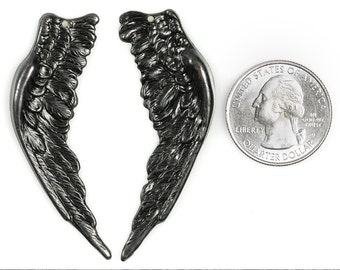 Huge Black Plated Brass Angel Wings - One Set of Wings - BB-P54