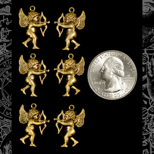 Antiqued Brass Cupid Charms - Three pairs of Mirror Image - AB-C180