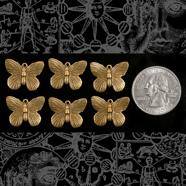 Antiqued Brass Butterfly Charms - Set of Six - AB-C107
