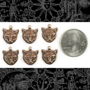 Antiqued Copper Plated Brass Cat Face Charms - Set of Six - C-C74