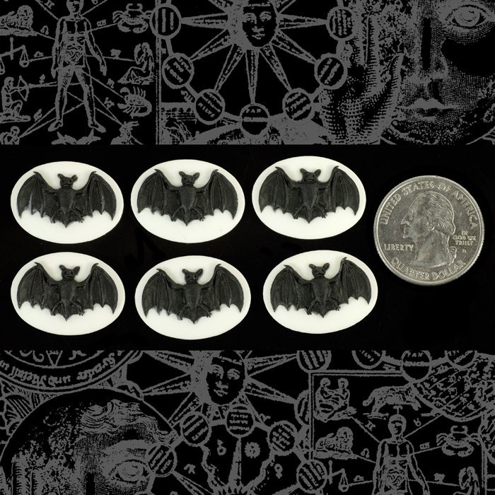 Black and White Bat Cameos 24mm x 18mm Cameos - Set of Six - CAM105