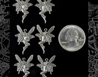 Antiqued Silver Plated Brass Fairy Charms - Three Sets of Two - S-C34