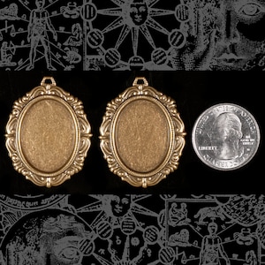 Vintage Swirled Filigree Antique Brass Cameo Frames for 24x18mm  - Set of Two *AB-F31