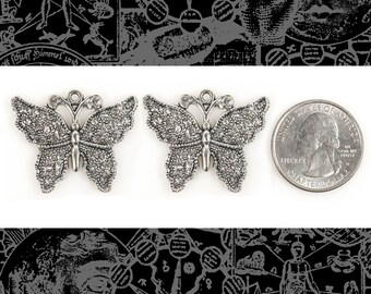 Silver Butterfly Charms with Clear Rhinestones, Set of Two - XXX - *ZS-C25