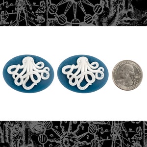 Blue and White Octopus Cameos 30mm x 40mm Cameos - Set of Two - CAM200