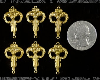 Raw Brass Floral Connectors - Set of Six - B-2C05
