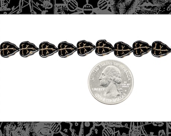 10x8mm Hematite with Gold Inlay Ivy Leaf Beads, 23-25 beads  GB-LB26