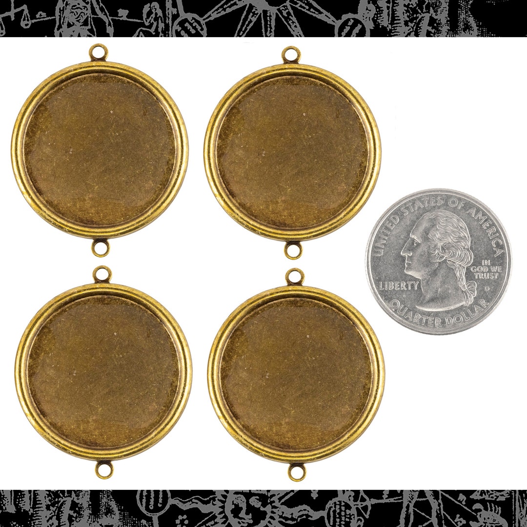 Antiqued Brass 25mm Round Frame With Two Rings - Set of Four *AB-F39 - Etsy
