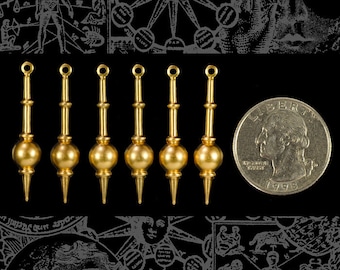 Raw Brass Victorian Bulb Drop Charms - Set of Six *B-C64