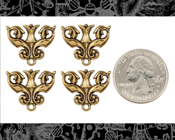 Antiqued Bronze Swirled Drops & Connectors – 6 Pieces, 28mm – Jewelry Making Findings