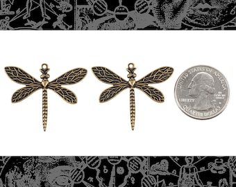 Antiqued Brass Medium Dragonfly Pendants - Set of Two - AB-P114