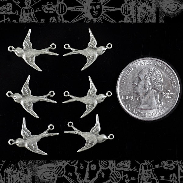 Silver Plated Flying  Birds Sparrows Two Way Connectors, Set of Six Three Sets of Two * S-2C34