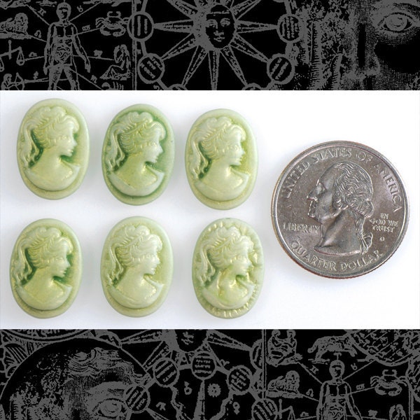 Six Olive Green Feminine Profile18x13mm Resin Cameos  * CAM45