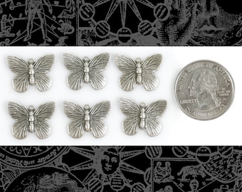 Antiqued Silver Plated Brass Butterfly Charms - Set of Six - S-C107
