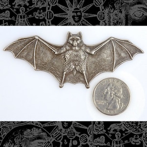 Gigantic Antique Silver Plated Brass Bat Pendant *S-P08