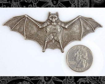 Gigantic Antique Silver Plated Brass Bat Pendant *S-P08