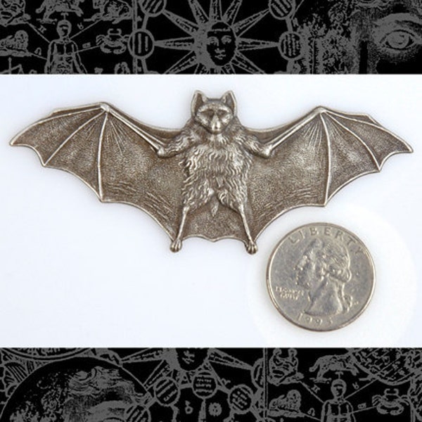 Gigantic Antique Silver Plated Brass Bat Pendant *S-P08