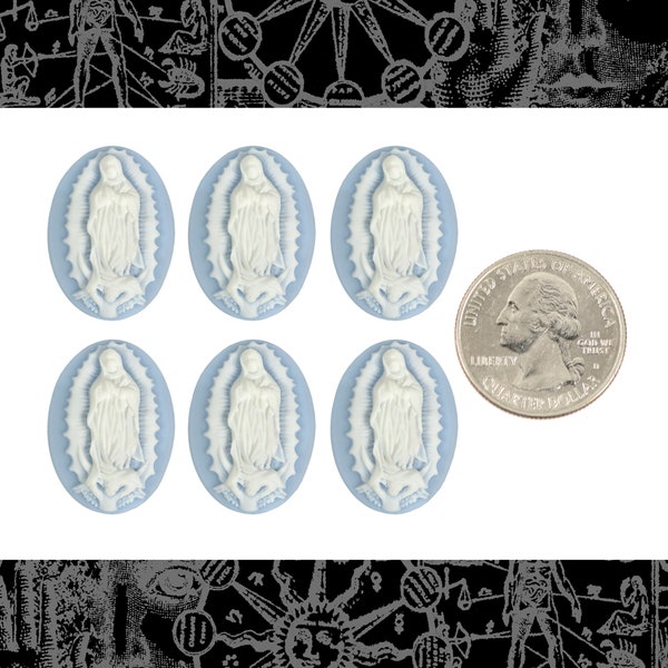 Blue and White Virgin of Guadalupe 25mm x 18mm Cameos - Set of Six - CAM281