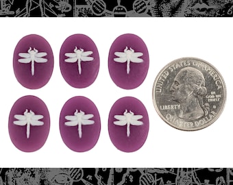 Purple and White Dragonfly Cameos 18mm x 13mm Cameos - Set of Six -  CAM197