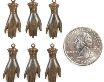 Chocolate Brown Plated Brass Hand Charms with Ring on Wrist - Set of Six - RB-C157