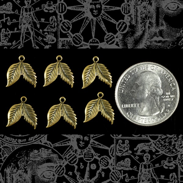 Antiqued Brass Double Leaf Charms - Set of Six - AB-C148