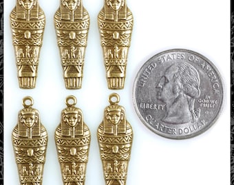 Charms ou pendentifs de sarcophage de momie égyptienne en laiton vieilli - Ensemble de six - AB-C73