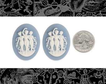Blue and White Three Muses Cameos 30mm x 40mm Cameos - Set of Two - CAM277
