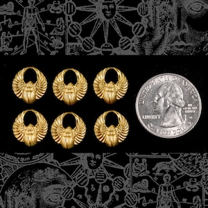 Raw Brass Mini Scarab Charms - Set of Six - B-C32
