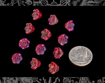 12x8mm Larger Red-Pink Full Flowers Beads Center Hole, 12 beads - GB-FB27