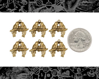Antiqued Brass Medium Love Bird Charms - Set of Six - AB-C199