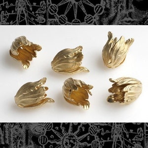 Raw Brass Tulip Beads Pendants Charms - Set of Twelve - B-BC04