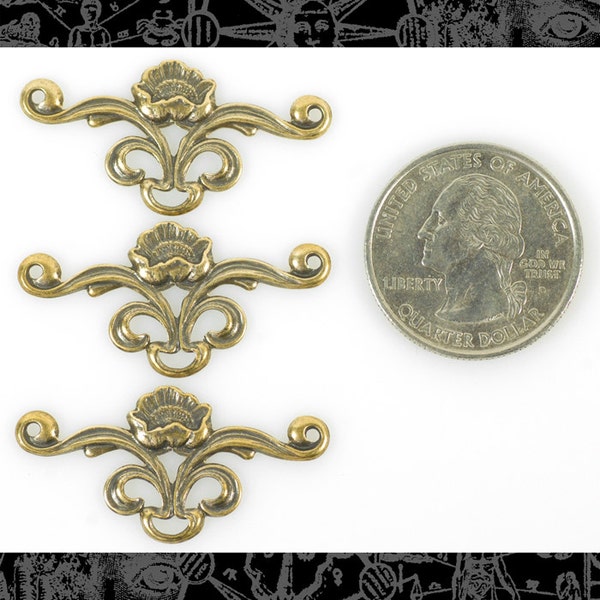 Conectores de tres vías con diseño Art Déco de latón envejecido y volutas de loto - Juego de tres - XXX - *AB-3C06