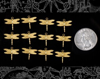 Petite Dragonfly Charms with Uptilted Wings  Raw Brass - Set of 12 *B-C09