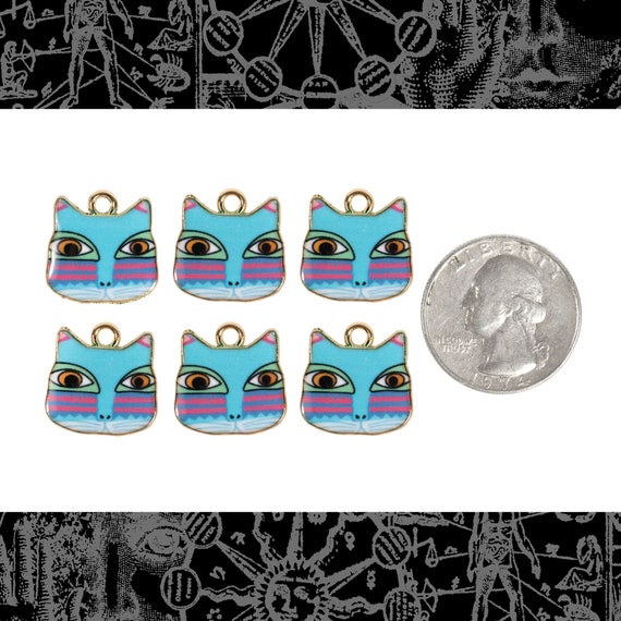 Abstract Blue and Pink Cat Charms Set of Six Charms ZGC32 Etsy