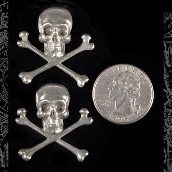 Antiqued Silver Plated Brass Skull and Crossbones Pendants - Set of Two - S-P25