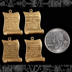 Raw Brass United States Patriotic Charms Set of Four B-C17 image 1