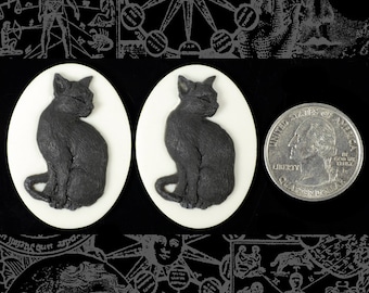 Black Cat Cameos Black and White Cat 30mm x 40mm Resin Cameos - Set of Two  - CAM98