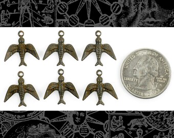 Chocolate Brown Plated Brass Flying Sparrow Charms - Set of Six - RB-C08
