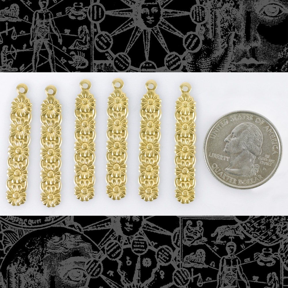 Raw Brass Multi Floral Drop Charms - Set of Six - B-C116
