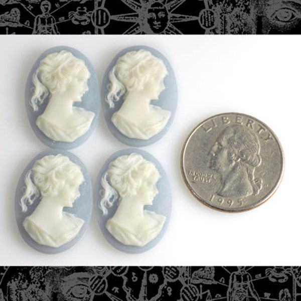 Vintage Style Wedgewood Blue Feminine Profile 18mm x 25mm Resin Cameos - Set of Four - CAM13