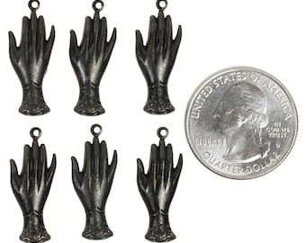 Black Plated Brass Hand Charms with Ring on Fingertips - Set of Six - BB-C158
