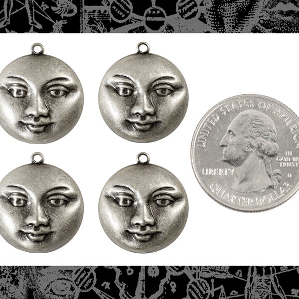 Antiqued Silver Plated Brass Full Moon Pendants - Set of Four - S-P90