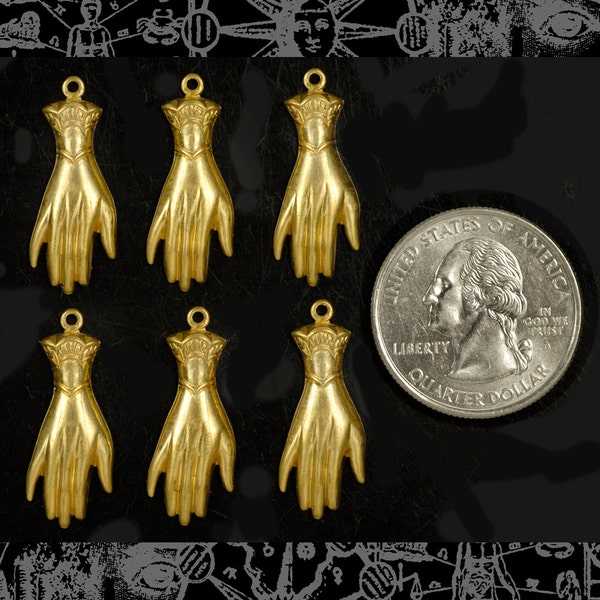 Raw Brass Hand Charms with Ring on Wrist - Set of Six - B-C157