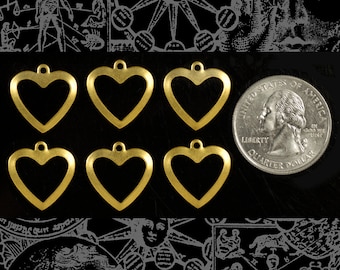 Raw Brass Open Heart Charms, Set of Six - XXX - *B-C179